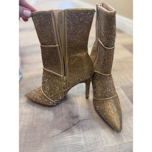 Glaze‎ Gold Rhinestone Stiletto Ankle Boots - Size 6 - Bling/Concert Ready